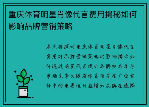 重庆体育明星肖像代言费用揭秘如何影响品牌营销策略
